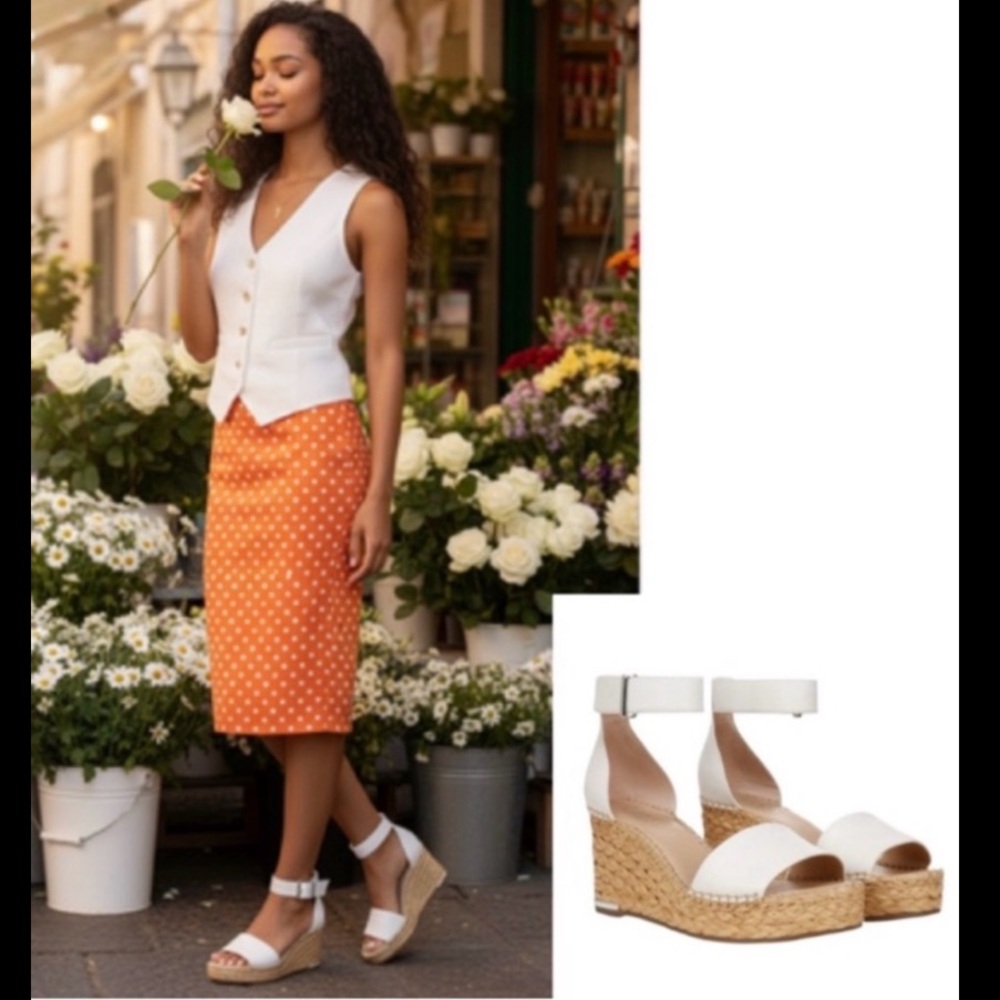 Franco Sarto Clemens Raffia Espadrille
Wedge white leather Sandal RTL 135 NWT